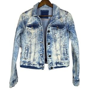 Mudd Distressed Acid Wash Juniors Denim Blue Jean Jacket Medium Trucker